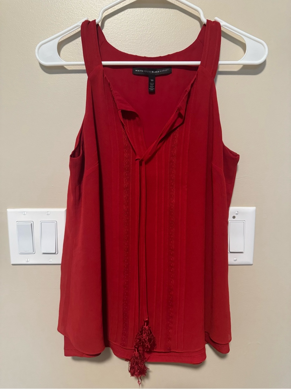 White House Black Market Red Tassel-Trim Sleeveless Camisole